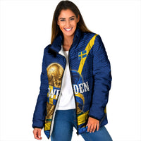 Personalized Sweden Football Trophy Padded Jacket Golden Cup Flag Ribbon Dynamic Stripes