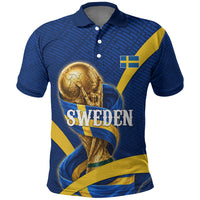 Personalized Sweden Football Trophy Polo Shirt Golden Cup Flag Ribbon Dynamic Stripes