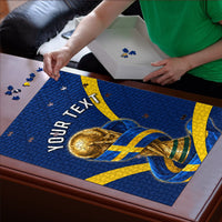 Personalized Sweden Football Trophy Puzzle Golden Cup Flag Ribbon Dynamic Stripes