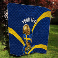 Personalized Sweden Football Trophy Quilt Golden Cup Flag Ribbon Dynamic Stripes