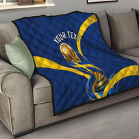 Personalized Sweden Football Trophy Quilt Golden Cup Flag Ribbon Dynamic Stripes