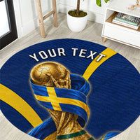 Personalized Sweden Football Trophy Round Carpet Golden Cup Flag Ribbon Dynamic Stripes