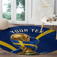 Personalized Sweden Football Trophy Round Carpet Golden Cup Flag Ribbon Dynamic Stripes