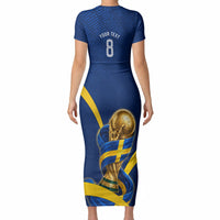 Personalized Sweden Football Trophy Short Sleeve Bodycon Dress Golden Cup Flag Ribbon Dynamic Stripes