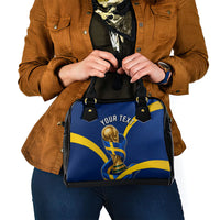 Personalized Sweden Football Trophy Shoulder Handbag Golden Cup Flag Ribbon Dynamic Stripes