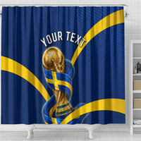Personalized Sweden Football Trophy Shower Curtain Golden Cup Flag Ribbon Dynamic Stripes