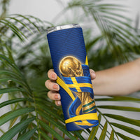 Personalized Sweden Football Trophy Skinny Tumbler Golden Cup Flag Ribbon Dynamic Stripes