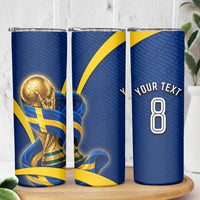 Personalized Sweden Football Trophy Skinny Tumbler Golden Cup Flag Ribbon Dynamic Stripes