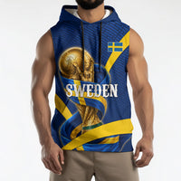 Personalized Sweden Football Trophy Sleeveless Hoodie Golden Cup Flag Ribbon Dynamic Stripes