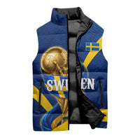 Personalized Sweden Football Trophy Sleeveless Puffer Jacket Golden Cup Flag Ribbon Dynamic Stripes