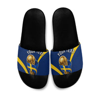 Personalized Sweden Football Trophy Slide Sandals Golden Cup Flag Ribbon Dynamic Stripes