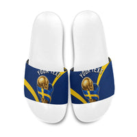 Personalized Sweden Football Trophy Slide Sandals Golden Cup Flag Ribbon Dynamic Stripes