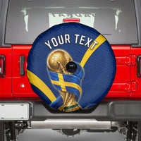 Personalized Sweden Football Trophy Spare Tire Cover Golden Cup Flag Ribbon Dynamic Stripes