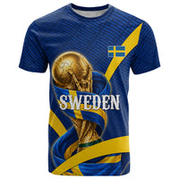 Personalized Sweden Football Trophy T Shirt Golden Cup Flag Ribbon Dynamic Stripes