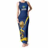 Personalized Sweden Football Trophy Tank Maxi Dress Golden Cup Flag Ribbon Dynamic Stripes