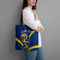 Personalized Sweden Football Trophy Tote Bag Golden Cup Flag Ribbon Dynamic Stripes