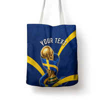Personalized Sweden Football Trophy Tote Bag Golden Cup Flag Ribbon Dynamic Stripes
