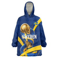 Personalized Sweden Football Trophy Wearable Blanket Hoodie Golden Cup Flag Ribbon Dynamic Stripes