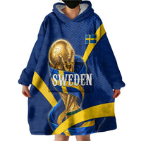Personalized Sweden Football Trophy Wearable Blanket Hoodie Golden Cup Flag Ribbon Dynamic Stripes