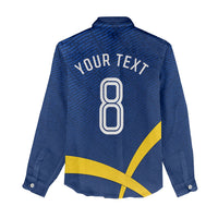 Personalized Sweden Football Trophy Women Casual Shirt Golden Cup Flag Ribbon Dynamic Stripes
