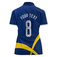 Personalized Sweden Football Trophy Women Polo Shirt Golden Cup Flag Ribbon Dynamic Stripes