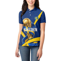 Personalized Sweden Football Trophy Women Polo Shirt Golden Cup Flag Ribbon Dynamic Stripes