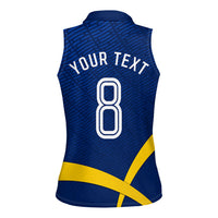 Personalized Sweden Football Trophy Women Sleeveless Polo Shirt Golden Cup Flag Ribbon Dynamic Stripes