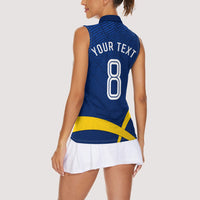 Personalized Sweden Football Trophy Women Sleeveless Polo Shirt Golden Cup Flag Ribbon Dynamic Stripes