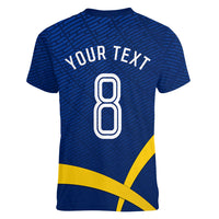 Personalized Sweden Football Trophy Women V-Neck T-Shirt Golden Cup Flag Ribbon Dynamic Stripes