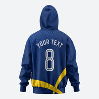 Personalized Sweden Football Trophy Zip Hoodie Golden Cup Flag Ribbon Dynamic Stripes