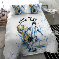 Personalized Argentina Football La Seleccion Bedding Set Watercolor Splatter World Soccer Art