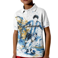 Personalized Argentina Football La Seleccion Kid Polo Shirt Watercolor Splatter World Soccer Art