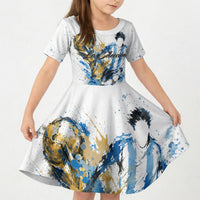 Personalized Argentina Football La Seleccion Kid Short Sleeve Dress Watercolor Splatter World Soccer Art