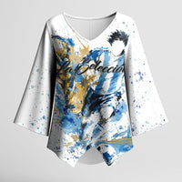 Personalized Argentina Football La Seleccion Kimono Sleeve Blouse Watercolor Splatter World Soccer Art