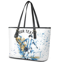 Personalized Argentina Football La Seleccion Leather Tote Bag Watercolor Splatter World Soccer Art