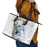 Personalized Argentina Football La Seleccion Leather Tote Bag Watercolor Splatter World Soccer Art