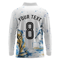 Personalized Argentina Football La Seleccion Long Sleeve Polo Shirt Watercolor Splatter World Soccer Art