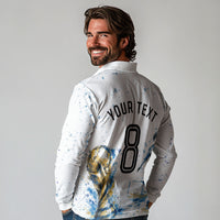 Personalized Argentina Football La Seleccion Long Sleeve Polo Shirt Watercolor Splatter World Soccer Art