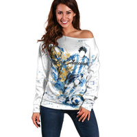 Personalized Argentina Football La Seleccion Off Shoulder Sweater Watercolor Splatter World Soccer Art