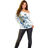 Personalized Argentina Football La Seleccion Off Shoulder Sweater Watercolor Splatter World Soccer Art