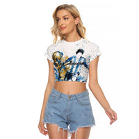 Personalized Argentina Football La Seleccion Raglan Cropped T Shirt Watercolor Splatter World Soccer Art