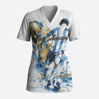 Personalized Argentina Football La Seleccion Scrub Top Watercolor Splatter World Soccer Art