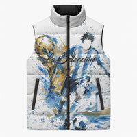 Personalized Argentina Football La Seleccion Sleeveless Puffer Jacket Watercolor Splatter World Soccer Art