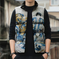Personalized Argentina Football La Seleccion Sleeveless Puffer Jacket Watercolor Splatter World Soccer Art