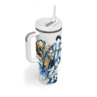 Personalized Argentina Football La Seleccion Tumbler With Handle Watercolor Splatter World Soccer Art
