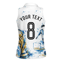 Personalized Argentina Football La Seleccion Women Sleeveless Polo Shirt Watercolor Splatter World Soccer Art