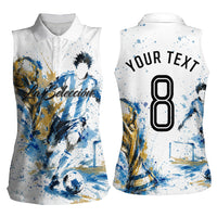 Personalized Argentina Football La Seleccion Women Sleeveless Polo Shirt Watercolor Splatter World Soccer Art