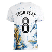 Personalized Argentina Football La Seleccion Women V-Neck T-Shirt Watercolor Splatter World Soccer Art