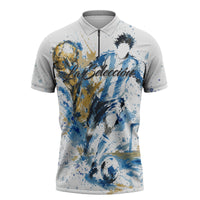 Personalized Argentina Football La Seleccion Zipper Polo Shirt Watercolor Splatter World Soccer Art