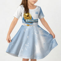 Personalized Argentina Football Champion Trophy Kid Short Sleeve Dress Flag Soccer Fan Graphic